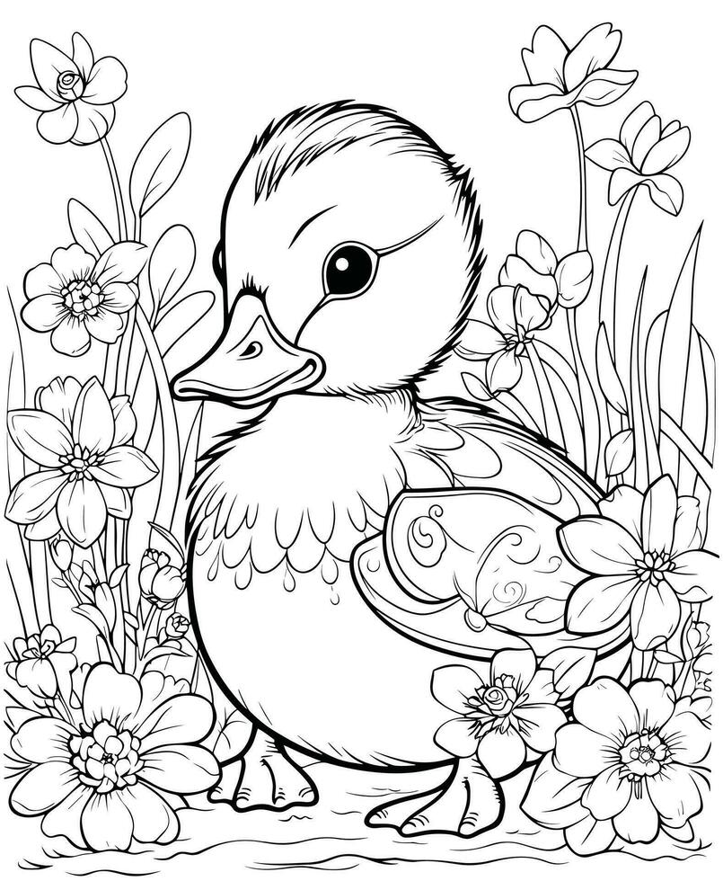 Online coloring book: A big duck welcomes spring coloring page